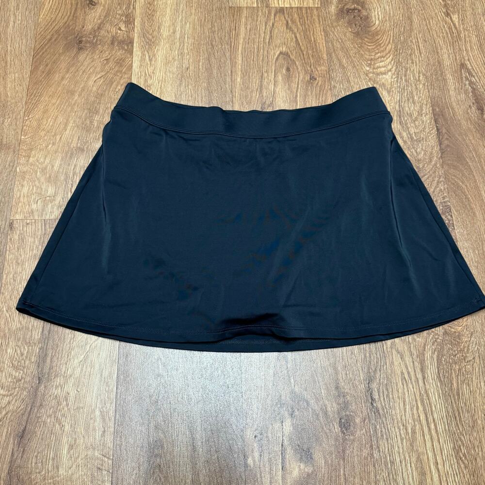 LL Bean Womens Solid Black Swim Skirt Bikini Bottom Attached Brief Size 10